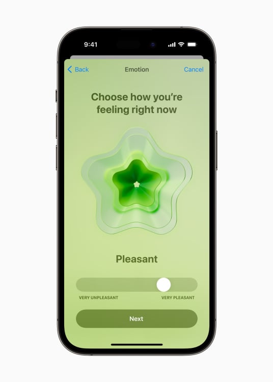 iOS 17 Health app showing mood logging feature